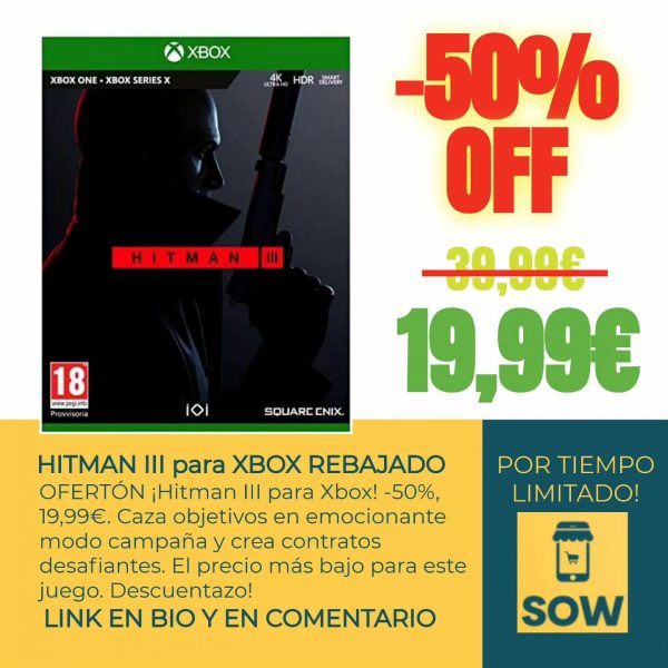 Imagen de portada del videojuego Hitman III para Xbox con clasificación para adultos.