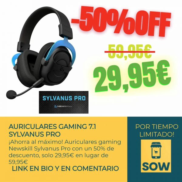 OFERTA descuento del cincuenta por ciento de descuento al comprar los auriculares gaming sylvanus pro con sonido 7.1
