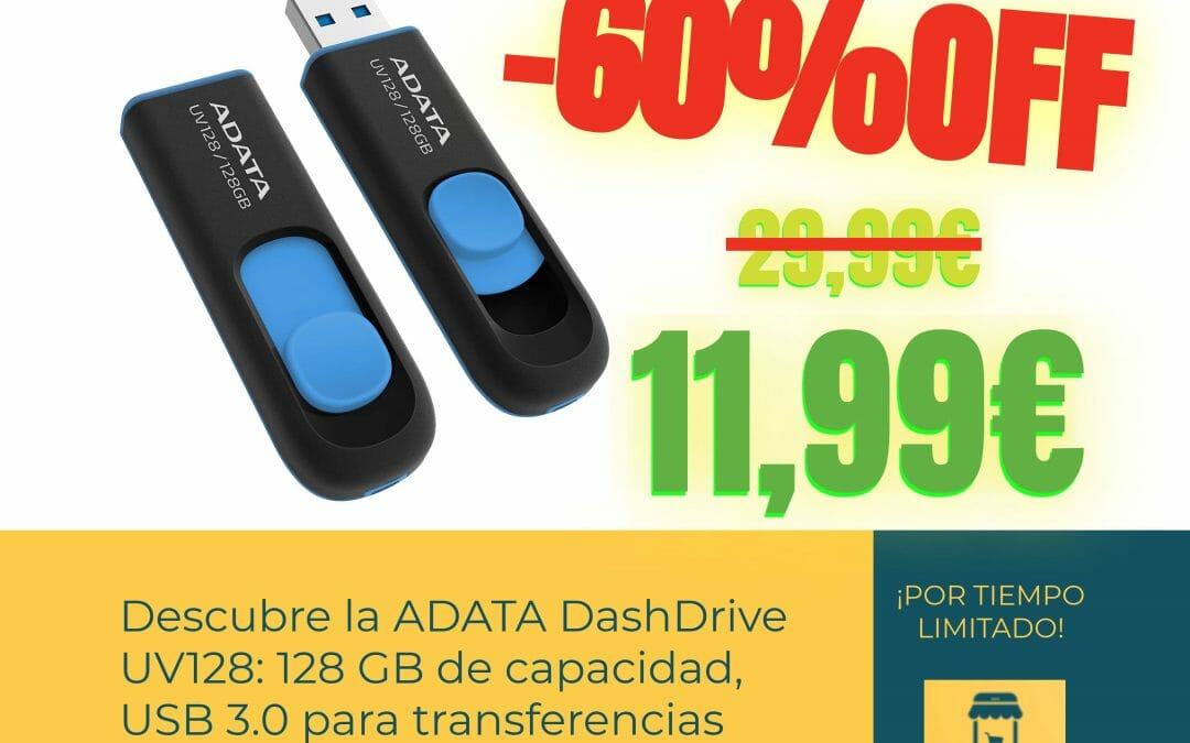 Descubre la ADATA DashDrive UV128: 128 GB de capacidad, USB 3.0 para transferencias rápidas. Almacena y lleva tus datos con comodidad y estilo. ¡Obtén la tuya hoy