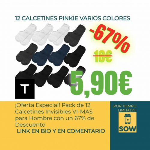 Pack de 12 calcetines invisibles VI-MAS para hombre con un 67% de descuento