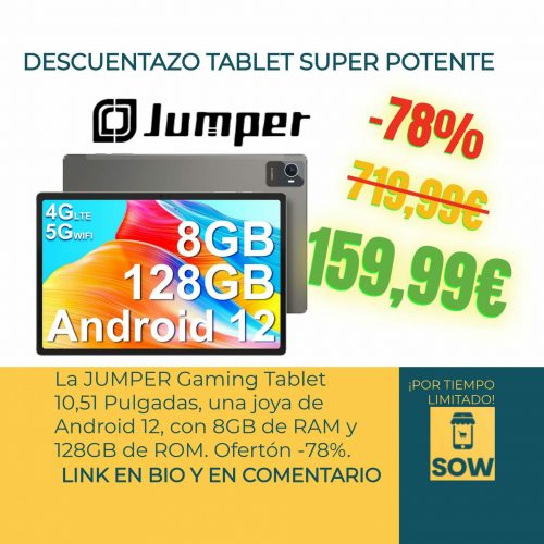 La JUMPER Gaming Tablet 10,51 Pulgadas, una joya de Android 12, con 8GB de RAM y 128GB de ROM, ahora en oferta.