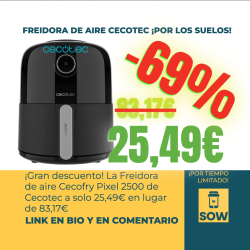 Freidora de aire Cecofry Pixel 2500 de Cecotec: Antes 83,17€, ahora solo 25,49€