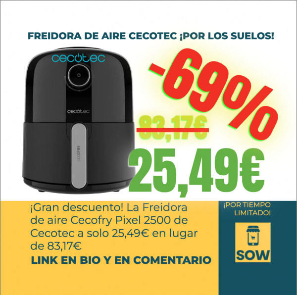 Freidora de aire Cecofry Pixel 2500 de Cecotec: Antes 83,17€, ahora solo 25,49€
