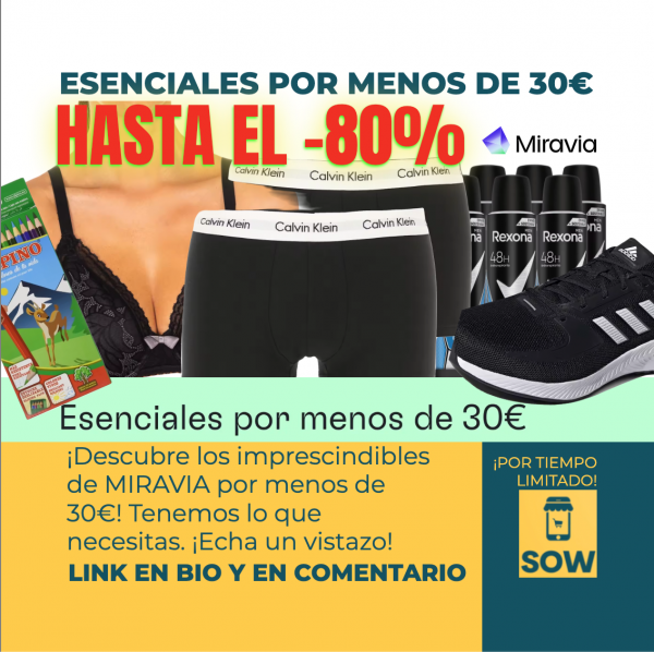 Oferta de esenciales por menos de 30€ en Miravia