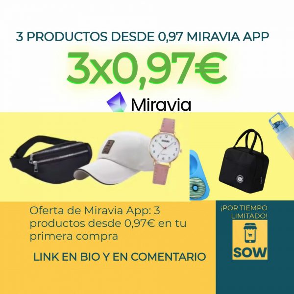 Oferta de Miravia App: 3 productos desde 0,97€ en tu primera compra.