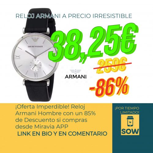 ¡Oferta Especial! Reloj Armani Hombre AR1674 con Descuento del 85%. Precio Anterior 259€, Ahora 38,25€.