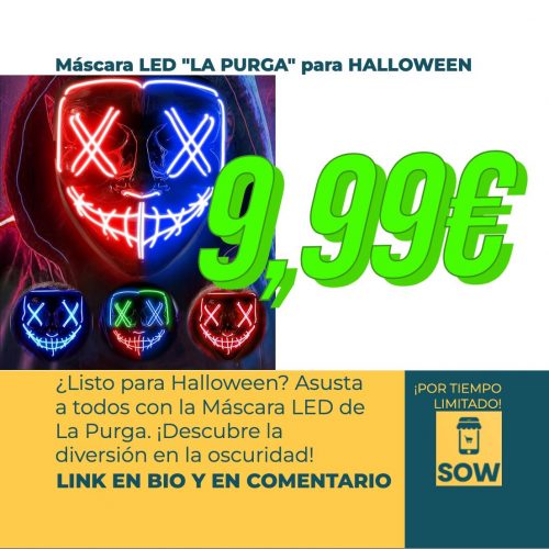 La Purga Máscara LED Halloween, un Must-Have para tus Fiestas de Disfraces. ¡Aprovecha el 5% de Descuento al Comprar 4 o Más Artículos Seleccionados!