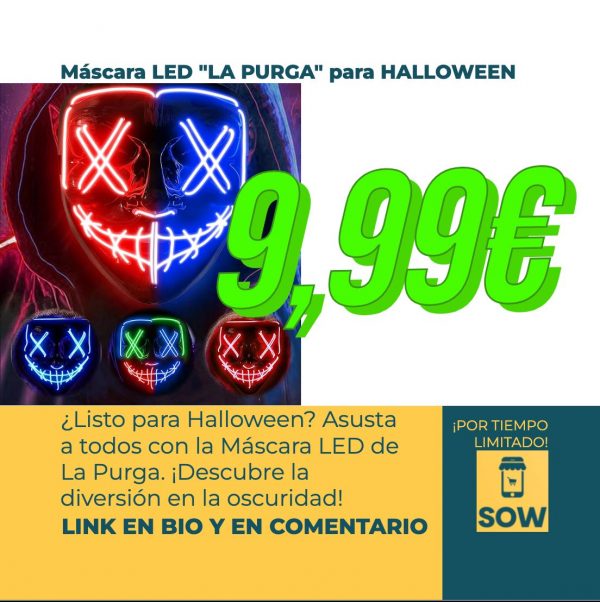 La Purga Máscara LED Halloween, un Must-Have para tus Fiestas de Disfraces. ¡Aprovecha el 5% de Descuento al Comprar 4 o Más Artículos Seleccionados!
