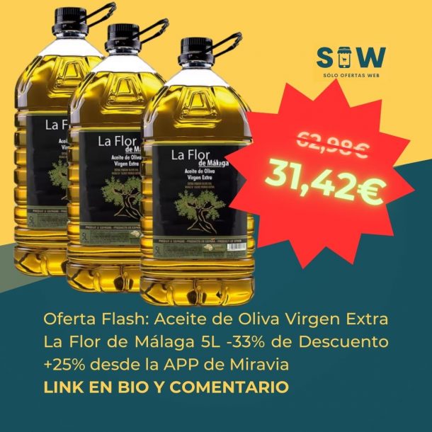 Imagen del Aceite de Oliva Virgen Extra La Flor de Málaga de 5 litros con un descuento del 33%.