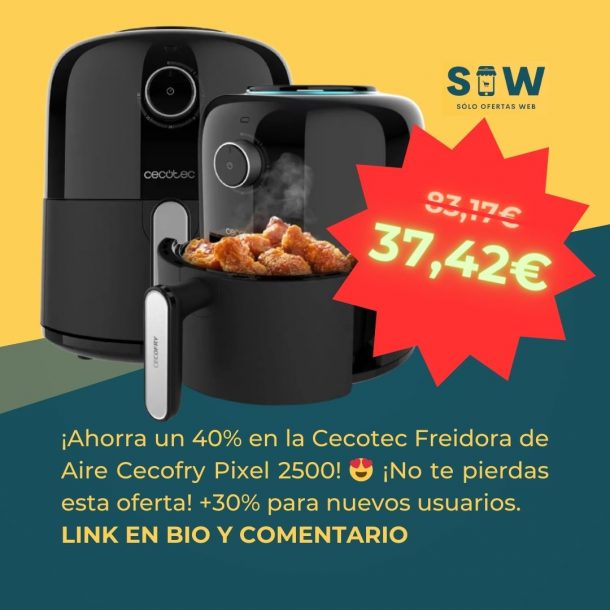 Imagen de la Cecotec Freidora de aire Cecofry Pixel 2500 con un descuento del 40% en la tienda oficial de Miravia.