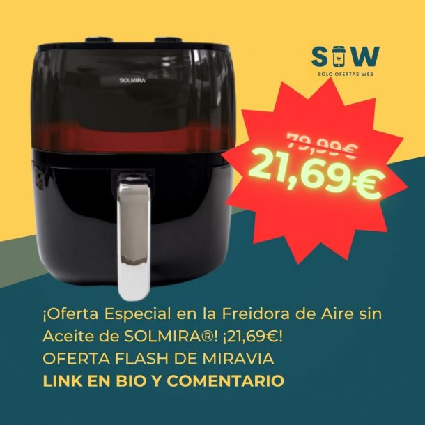 Freidora de Aire sin Aceite SOLMIRA® de 6 litros, 1400W.