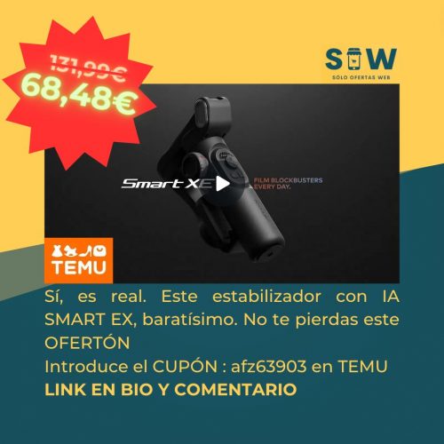 Imagen del estabilizador de cardán AOCHUAN XE para teléfonos inteligentes plegable. Es un dispositivo con tecnología de seguimiento de rostros y figuras mediante IA para grabación de video. Se muestra el precio con descuento, tiempo restante y opciones de color. Visto en la tienda CROWNQU PHONE PHOTOGRAPH en oferta con envío gratis y devoluciones