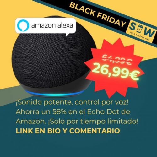 Imagen cautivadora del Echo Dot (5.ª generación) de Amazon en elegante antracita. ¡Experimenta un sonido potente y nítido con Alexa a un precio irresistible! 🎶🔊 ¡Ahorra un 58% en esta oferta exclusiva de Black Friday! 🌟 #EchoDot #OfertaEspecial