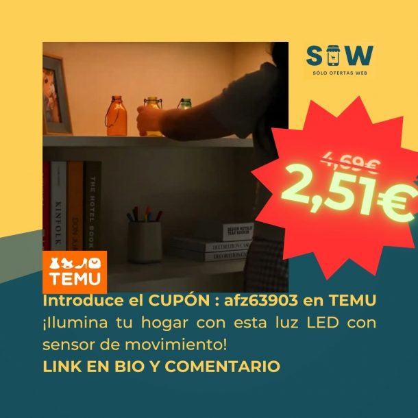 Luz LED debajo del estante con sensor de movimiento