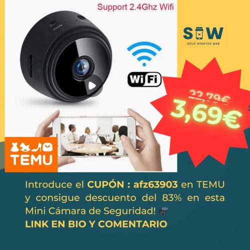 Mini cámara inalámbrica de seguridad con visión nocturna.