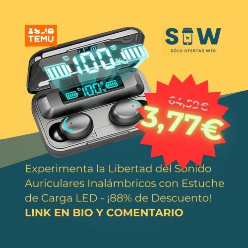 Auriculares Inalámbricos TWS de taokeren en negro y blanco con estuche de carga LED. Más de 14,000 ventas. Descuento del 88%. Envío gratis en cada pedido.