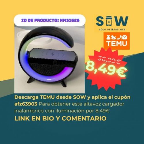 Altavoz Inalámbrico Luz Nocturna LED y Soporte de Carga Inalámbrico para Teléfono Móvil Multifuncional. Oferta: 8,49€ en lugar de 36,99€. Envío gratis en cada pedido. ¡Compra ahora y ahorra un 77%!