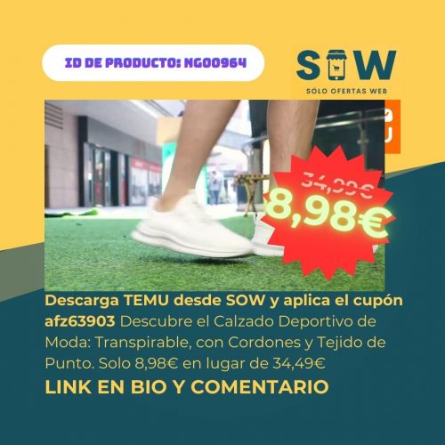 Calzado deportivo a la moda para hombres, transpirable, con cordones y tejido de punto en varios colores. Precio especial: 8,98€ en lugar de 34,49€. Envío gratis en cada pedido. ¡Compra ahora y ahorra un 73%!