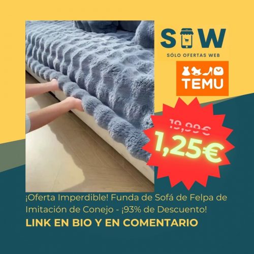 Imagen de la funda de sofá de felpa de imitación de conejo en color blanco. Oferta exclusiva para nuevos usuarios de la aplicación TEMU. Precio rebajado a 1,25€.