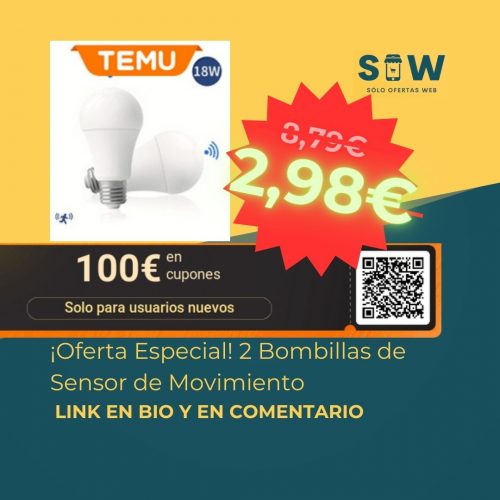 Imagen de la Bombilla de sensor de movimiento energético, 9W. Oferta por tiempo limitado del 51%, ahora a 4,29€ en lugar de 8,79€.