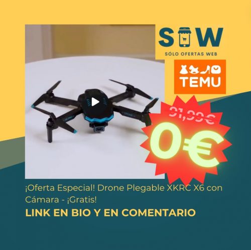 Imagen del drone plegable XKRC X6 con cámara y bolsa de transporte. Oferta exclusiva para nuevos usuarios de la aplicación. ¡Antes 91,99€, ahora GRATIS!