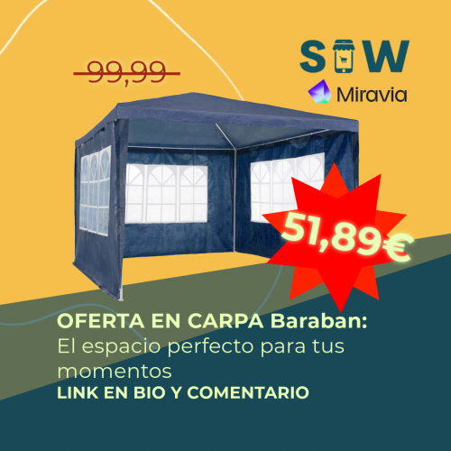 Carpa plegable Baraban de TecTake de color verde montada en un jardín, con los tres paneles laterales abiertos y mostrando su interior espacioso.