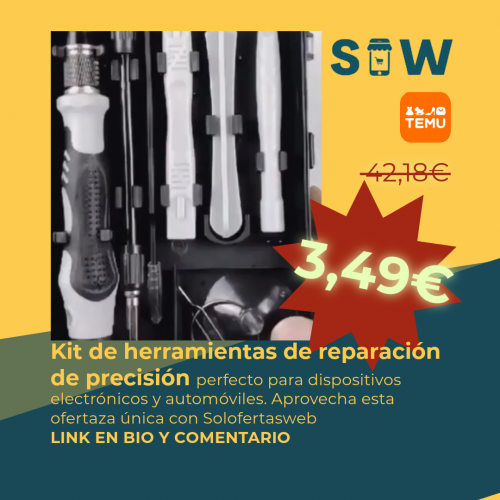 "Kit de herramientas 115 en 1 con estuche negro abierto, mostrando puntas de destornillador de precisión y herramientas magnéticas.
