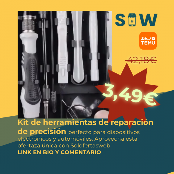 "Kit de herramientas 115 en 1 con estuche negro abierto, mostrando puntas de destornillador de precisión y herramientas magnéticas.
