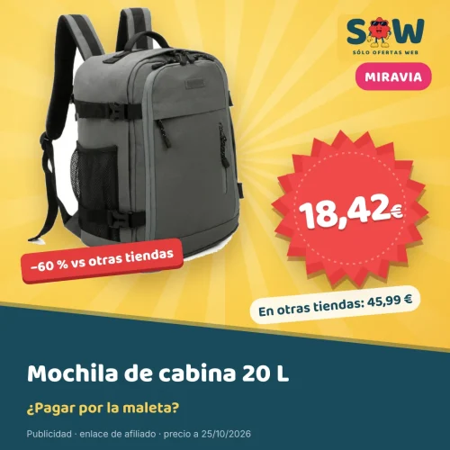 Mochila de viaje 20 L para la cabina de Ryanair por 18,42 €