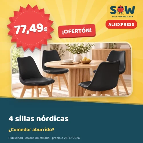 Pack de 4 sillas nórdicas tipo Tulipa por 77,49 €