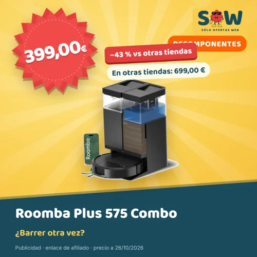 Roomba Plus 575 Combo: aspira, friega y se vacía, 399 €