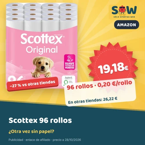 Papel higiénico Scottex Original, 96 rollos, por 19,18 €