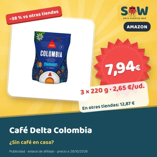 Café Delta Colombia molido, 3 paquetes de 220 g, 7,94 €