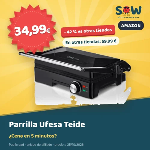 Sandwichera y parrilla Ufesa Teide de 1600 W por 34,99 €