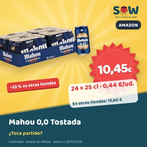 Mahou 0,0 Tostada sin alcohol, 24 latas, por 10,45 €