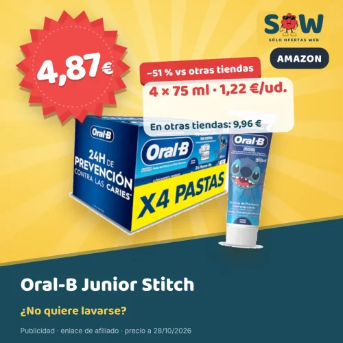 Pasta Oral-B Pro Junior Stitch, pack de 4, por 4,87 €