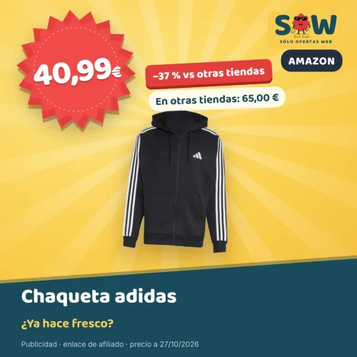 Chaqueta adidas Essentials 3 bandas con capucha por 40,99 €
