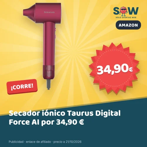 Secador iónico Taurus Digital Force AI por 34,90 €
