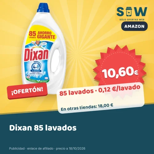 Detergente Dixan Gel Total 4 en 1, 85 lavados