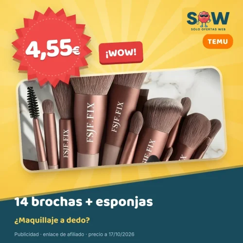 Set de 14 brochas de maquillaje + 2 esponjas