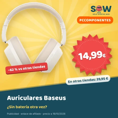 Auriculares Baseus Bass 35 Max con 50 h de batería por 14,99 €